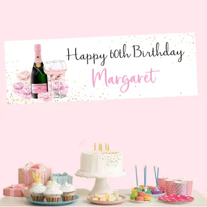 Personalised Birthday Party Banner Pink Champagne