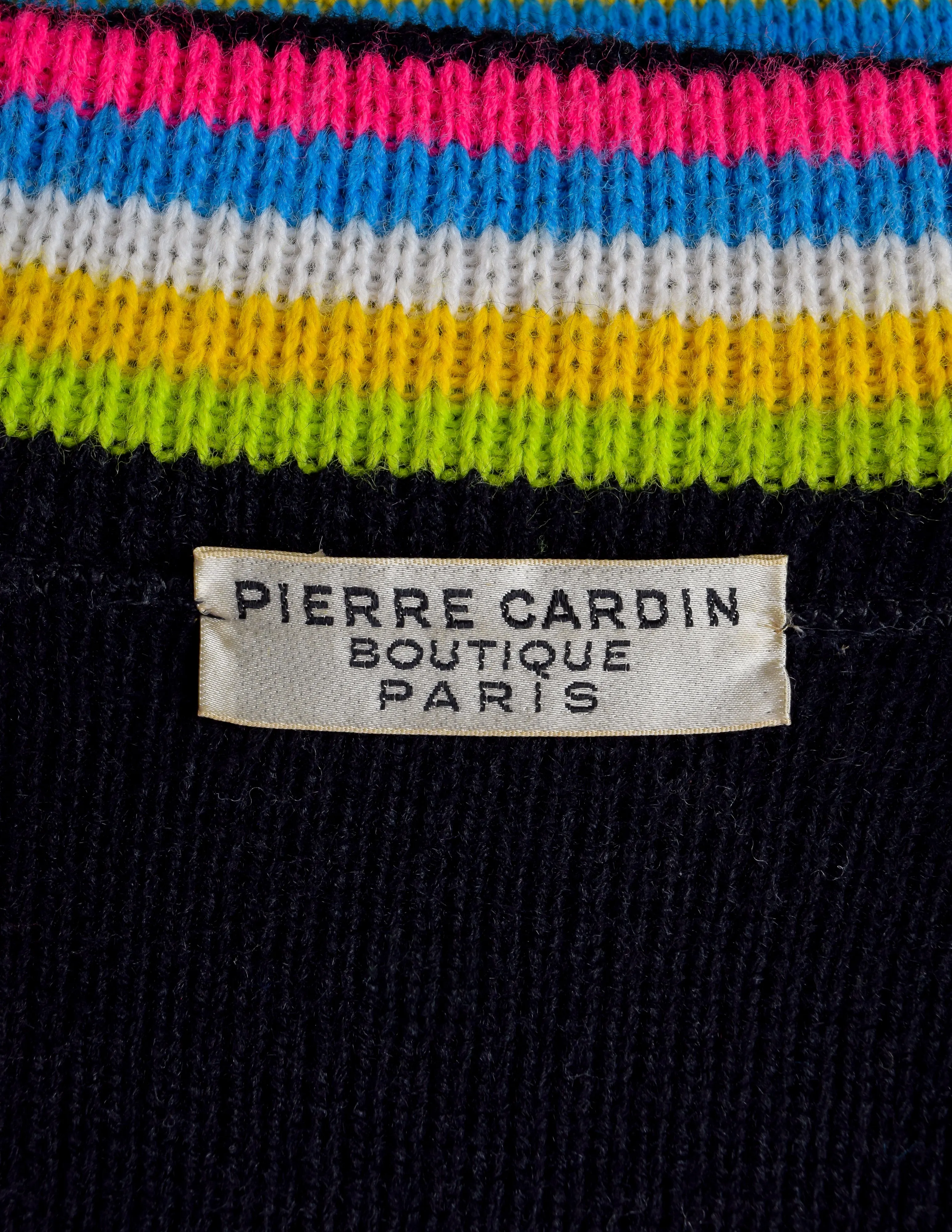 Pierre Cardin Vintage Black Neon Striped Knit Wool Cardigan Sweater Jacket