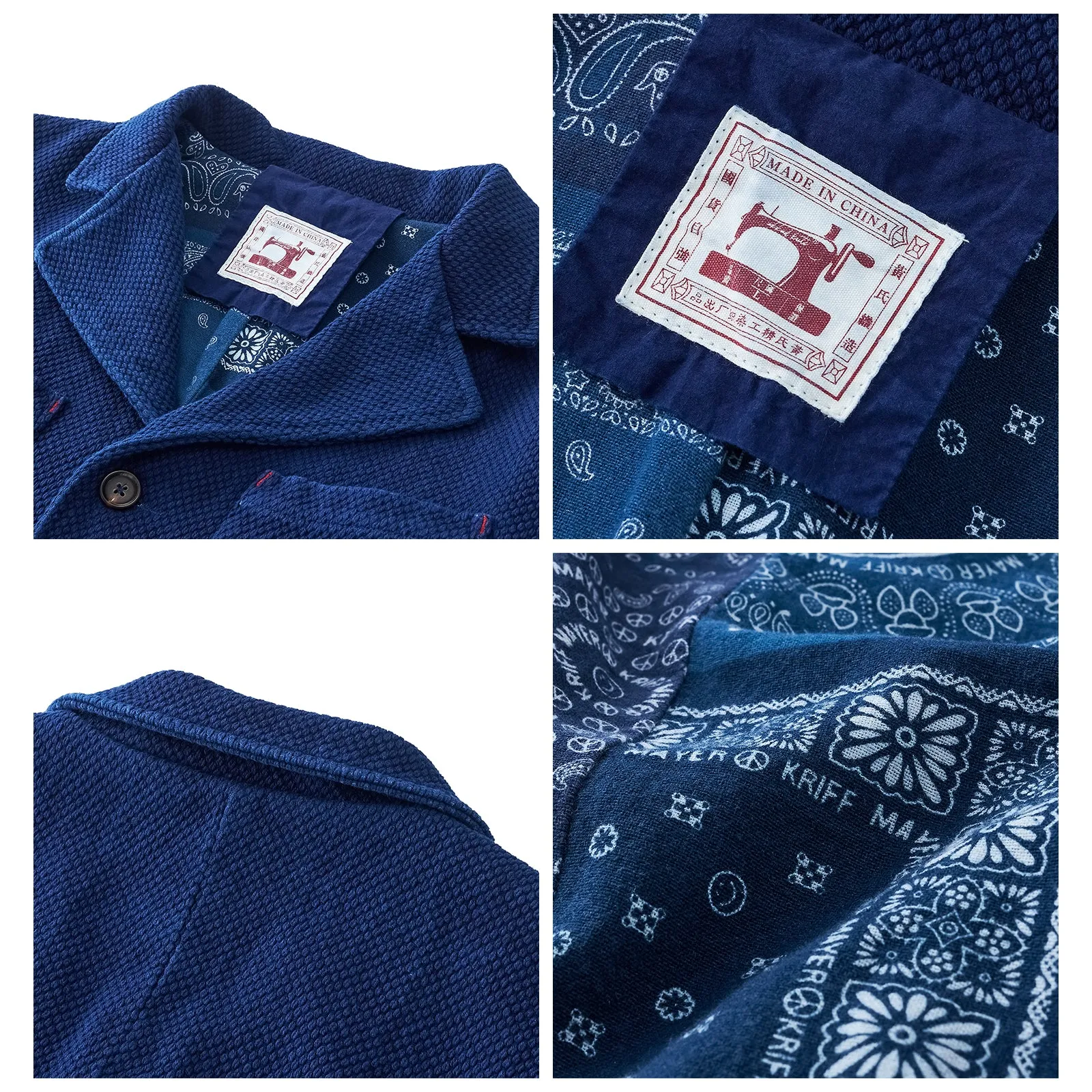 Plant dyed Indigo French Worker Sashiko Organic Jacket