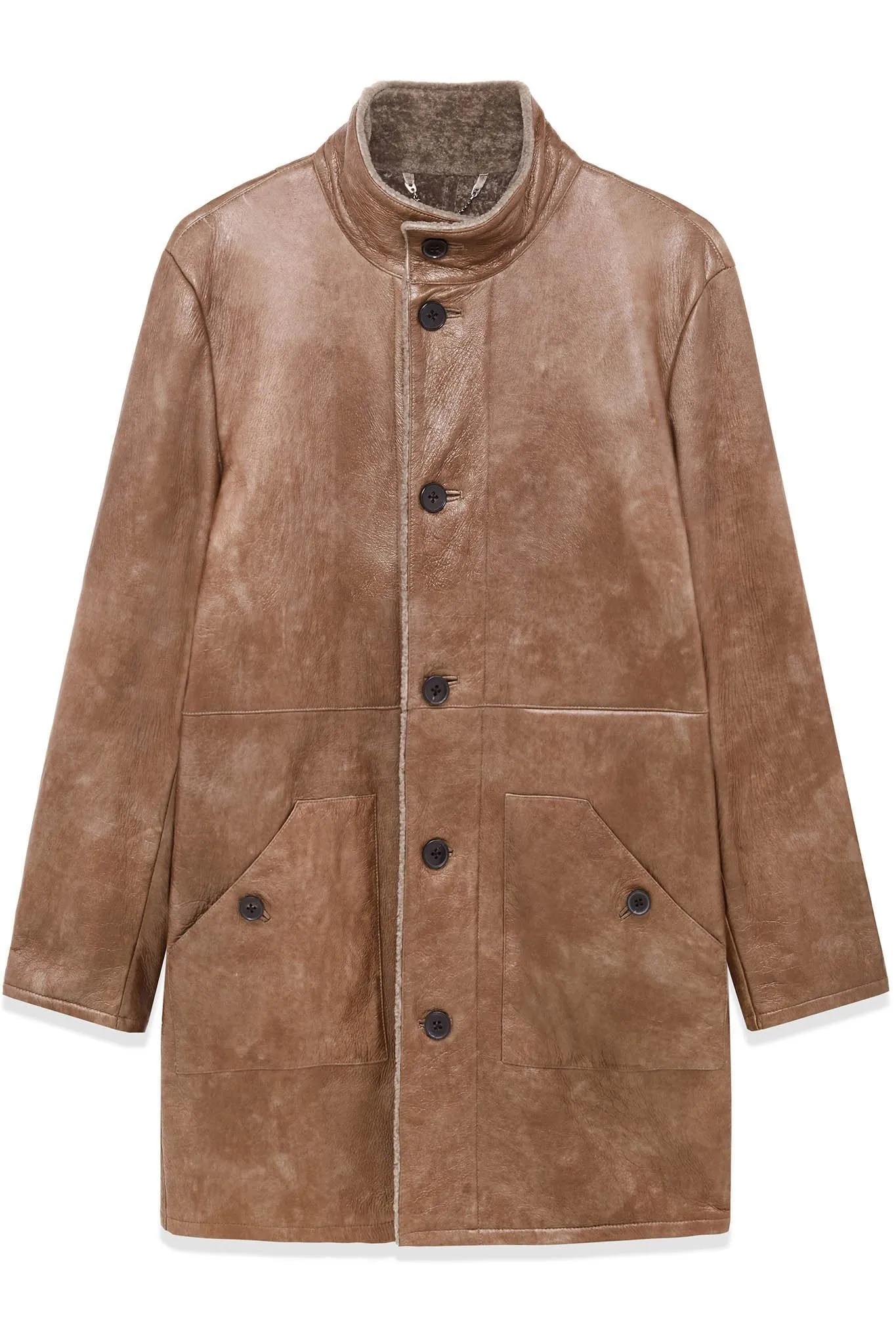 Polished Leather and Shearling Coat