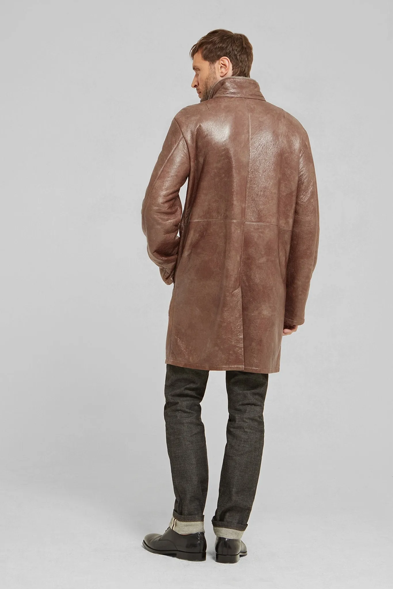 Polished Leather and Shearling Coat