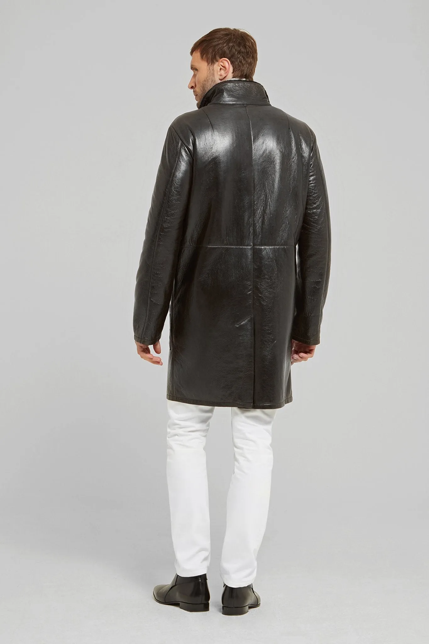 Polished Leather and Shearling Coat