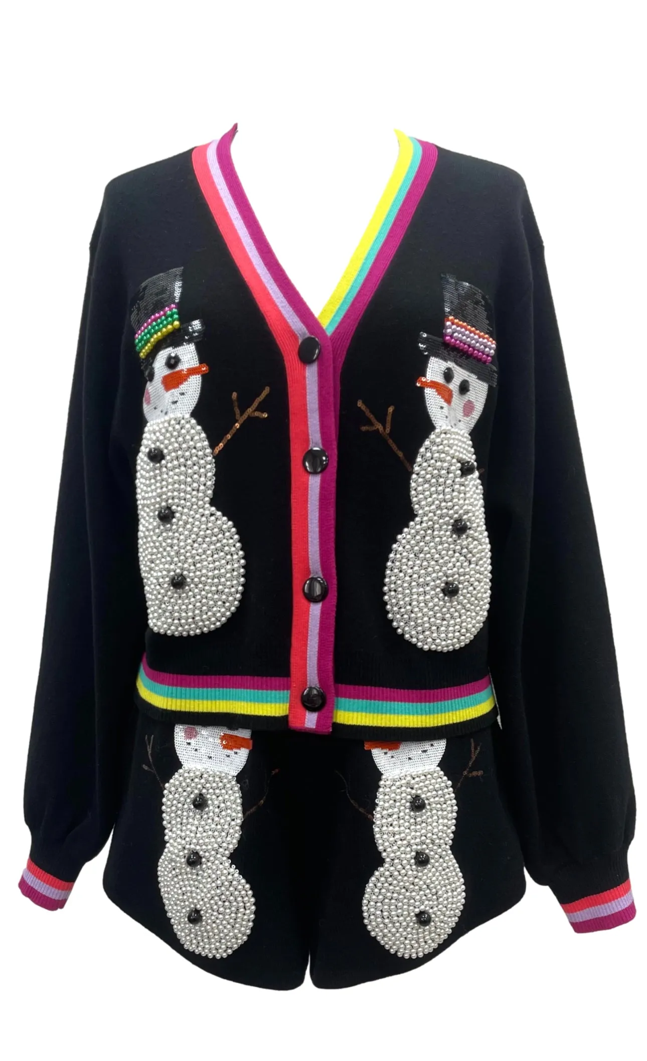 Queen Of Sparkles Black Pearl Snowman Cardigan