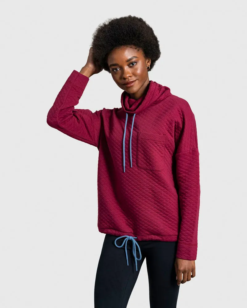 Quilted Funnel Neck Pullover