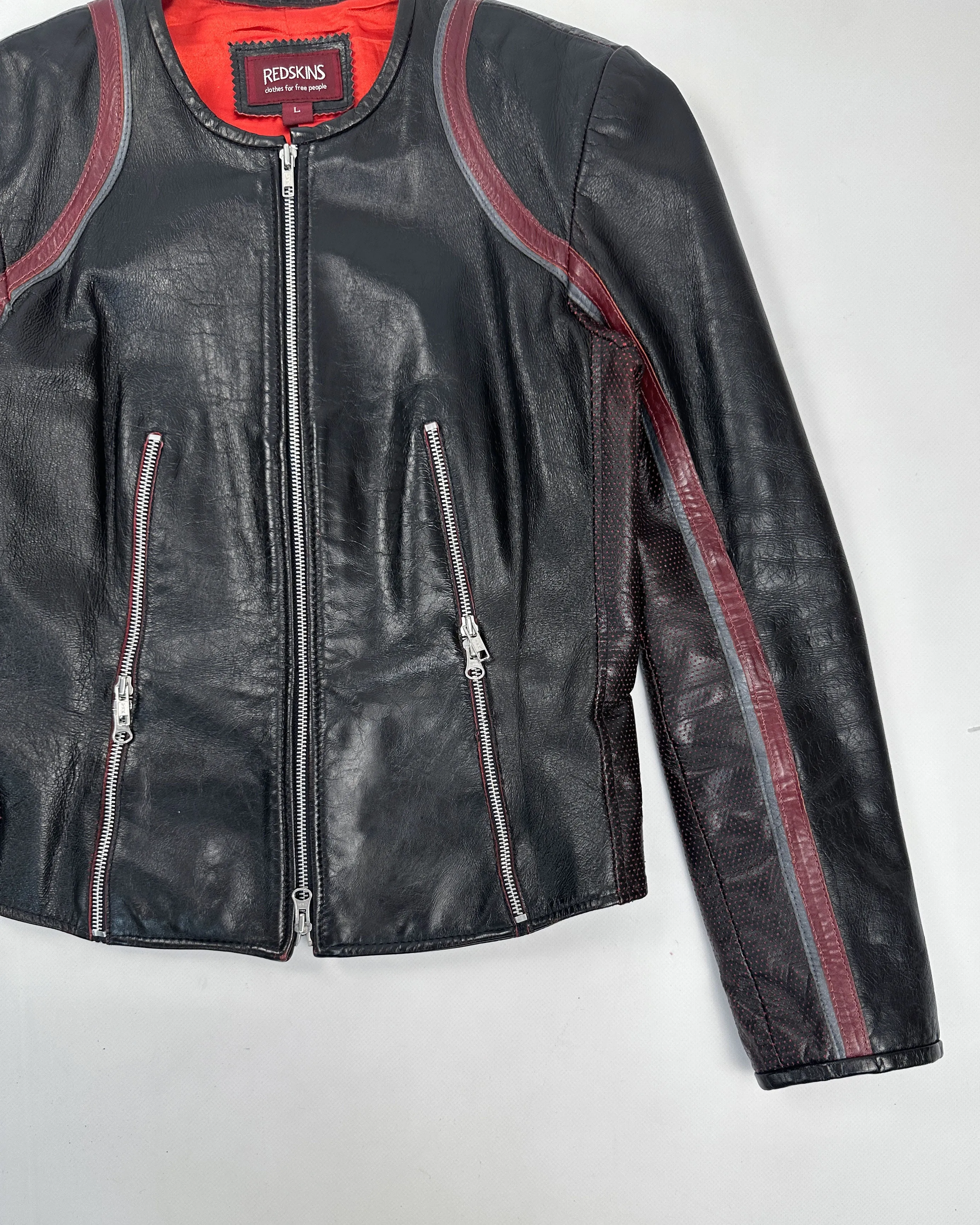 Redskins Black Zippers Leather Jacket 1990's