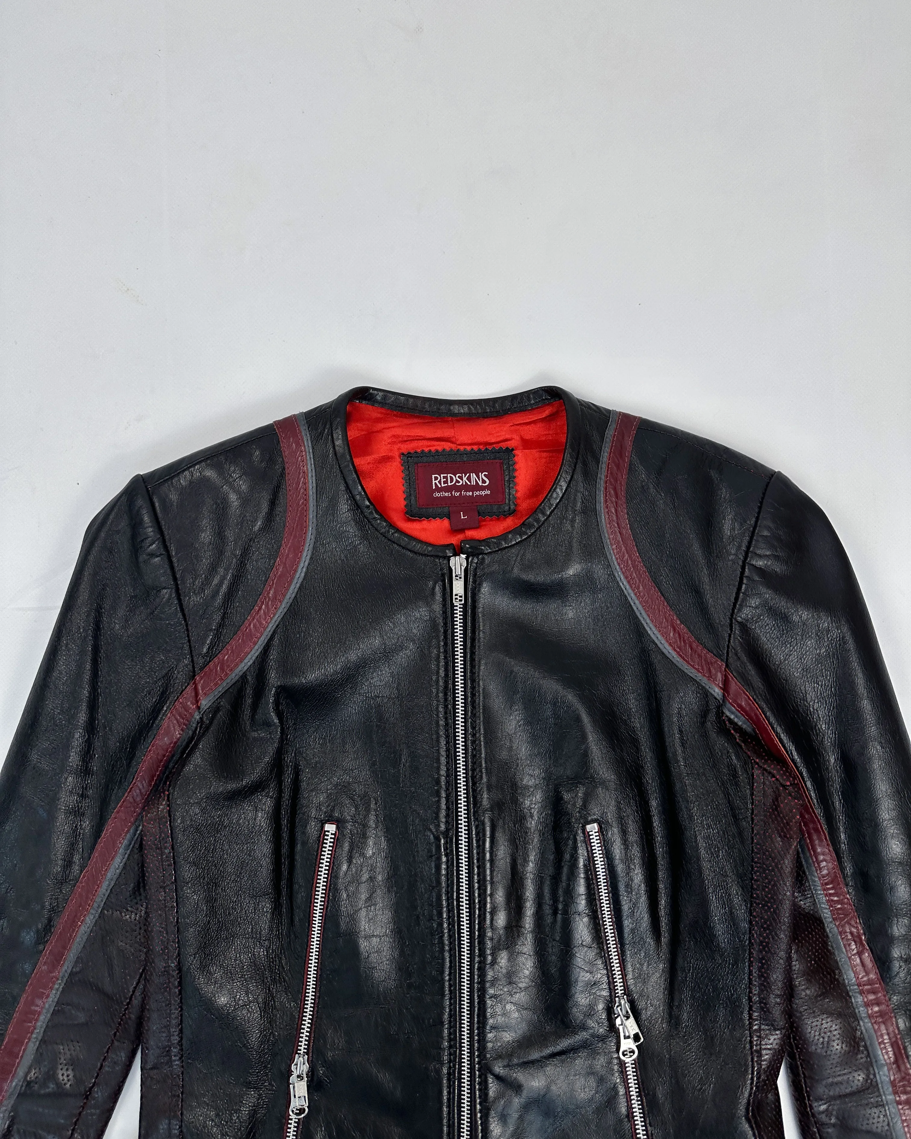 Redskins Black Zippers Leather Jacket 1990's