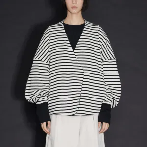 Reversible jersey cardigan black and stripe