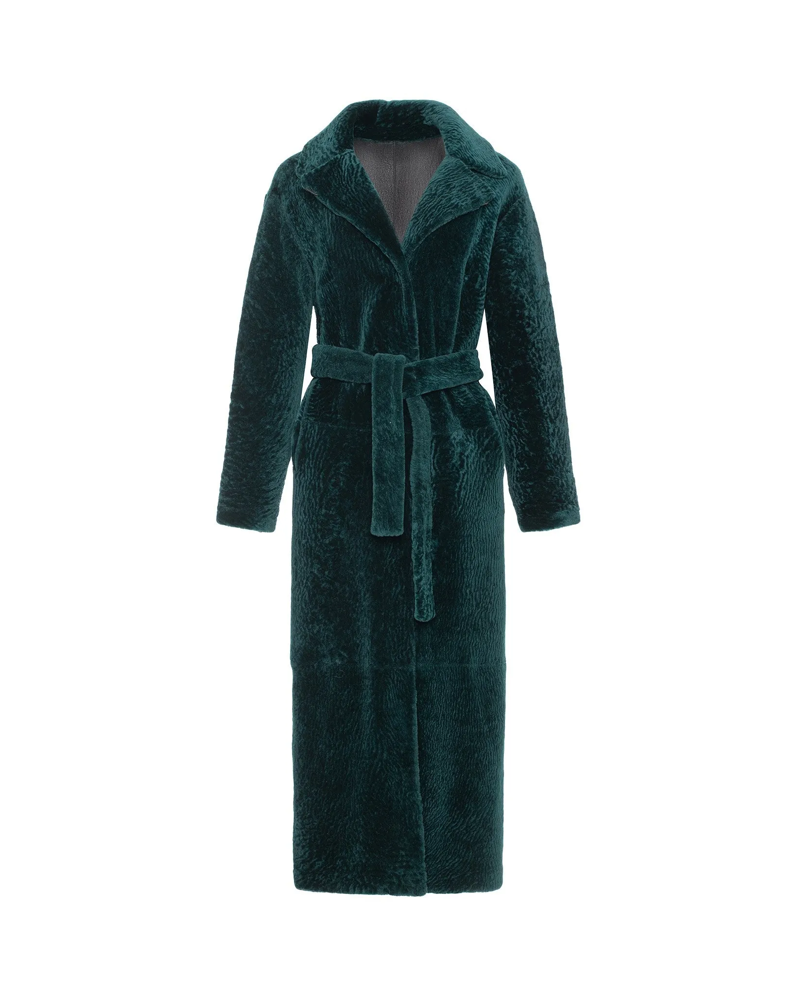 Reversible Select Shearling Lamb Coat with Side Slits and Belt