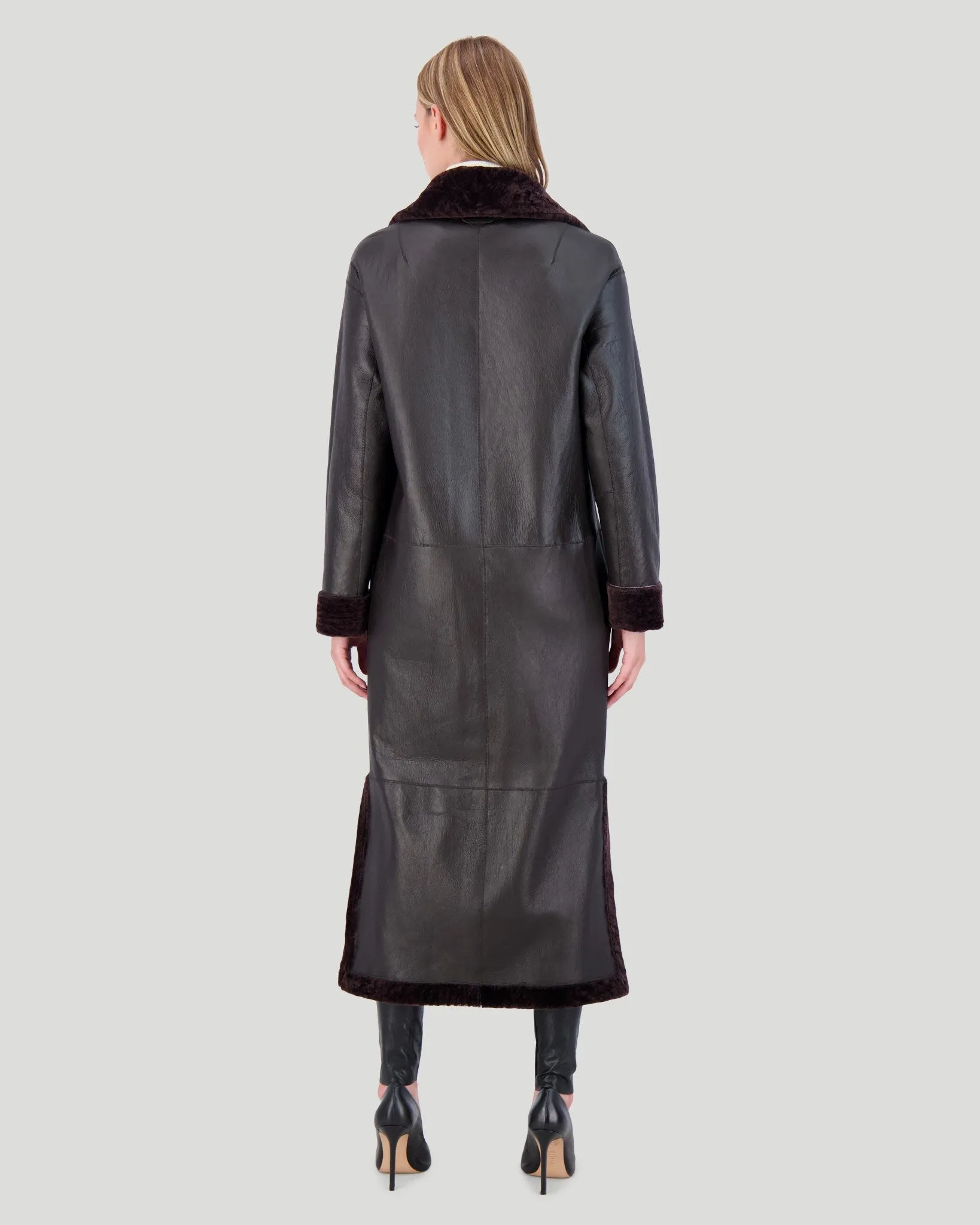 Reversible Select Shearling Lamb Coat with Side Slits and Belt