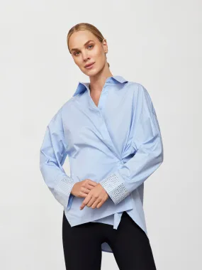 RHINESTONE OVERSIZED BUTTON UP SHIRT - Blue with Silver Rhinestones