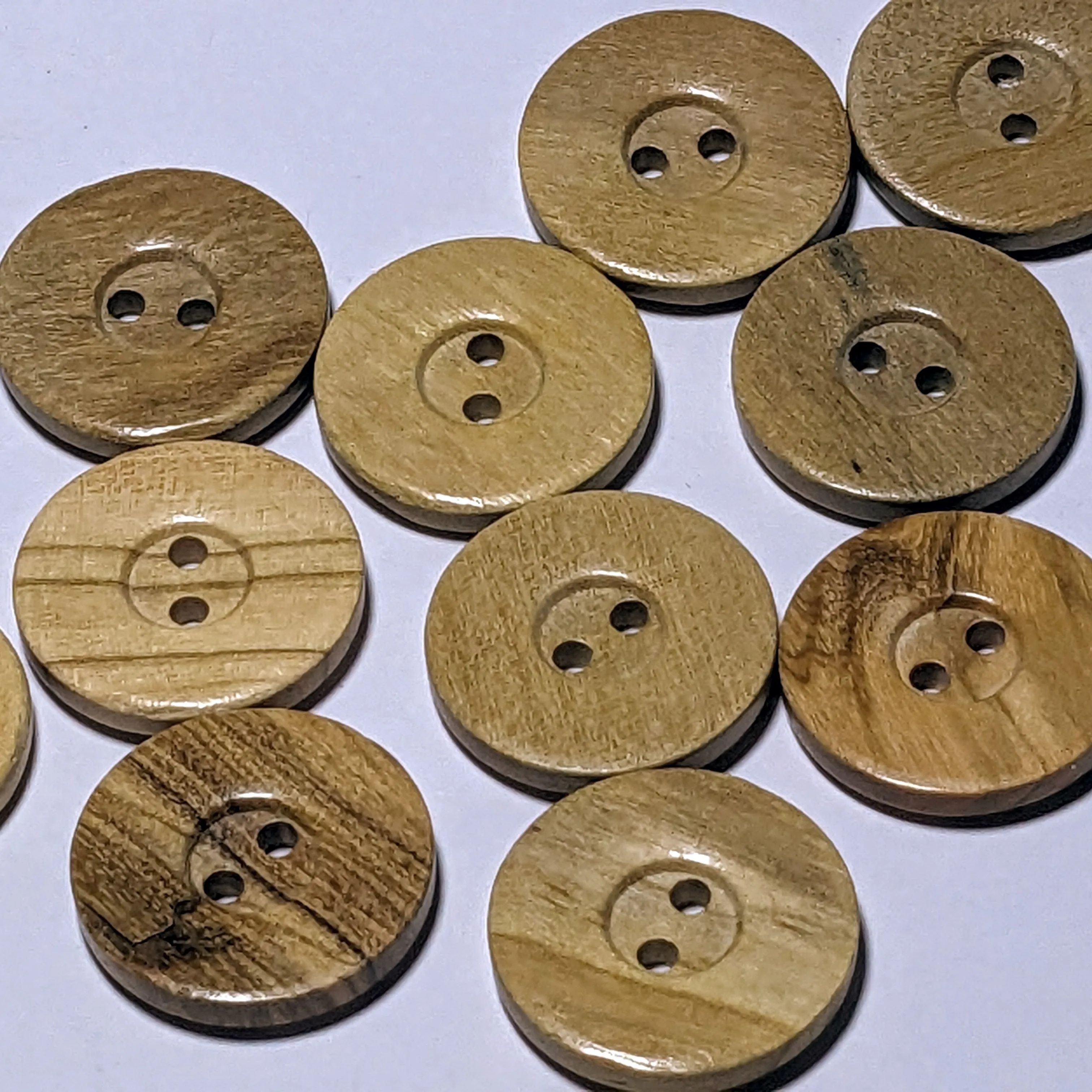 Round Natural Wooden 2 Hole Buttons 20mm, 25mm or 28mm