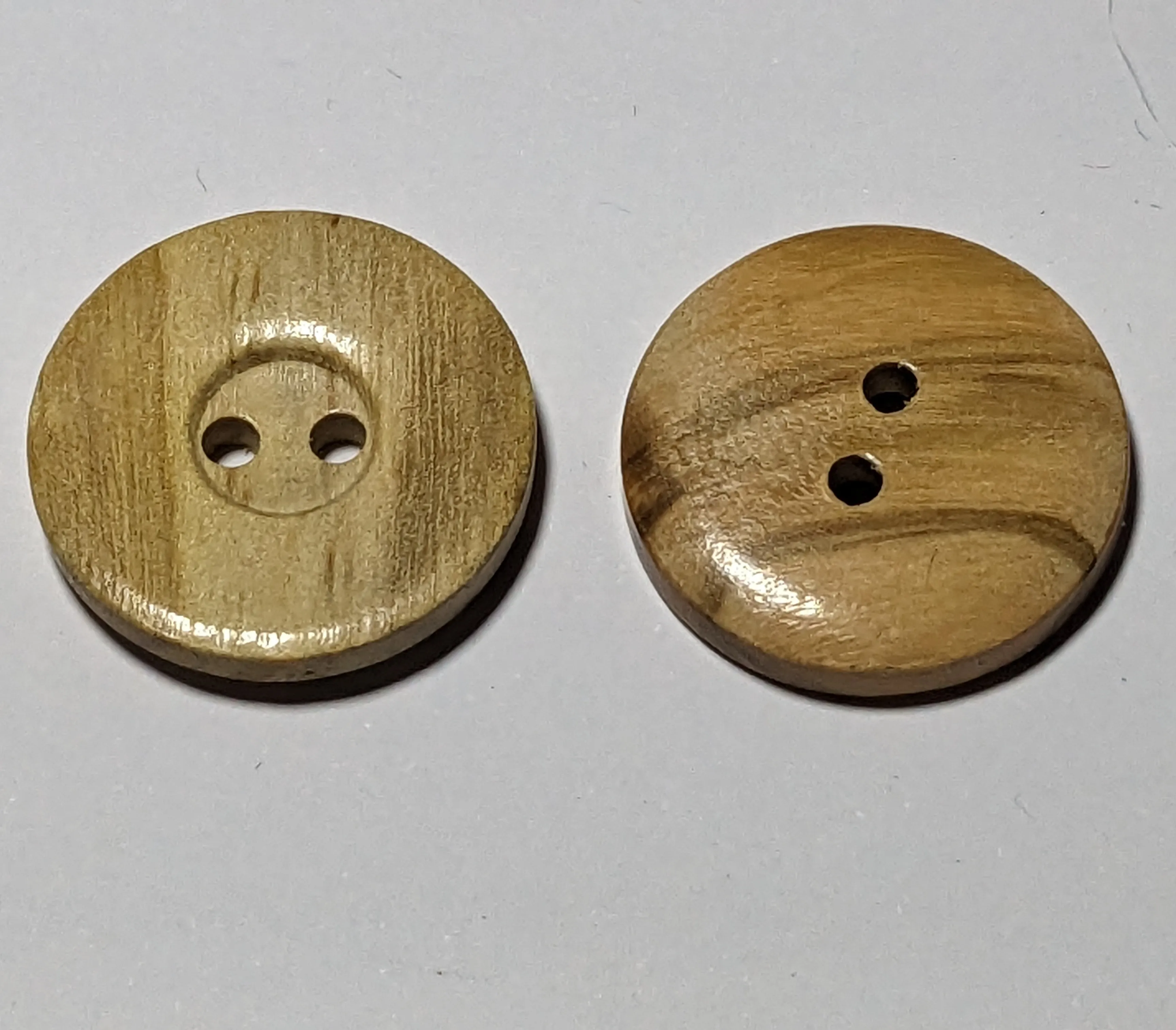 Round Natural Wooden 2 Hole Buttons 20mm, 25mm or 28mm