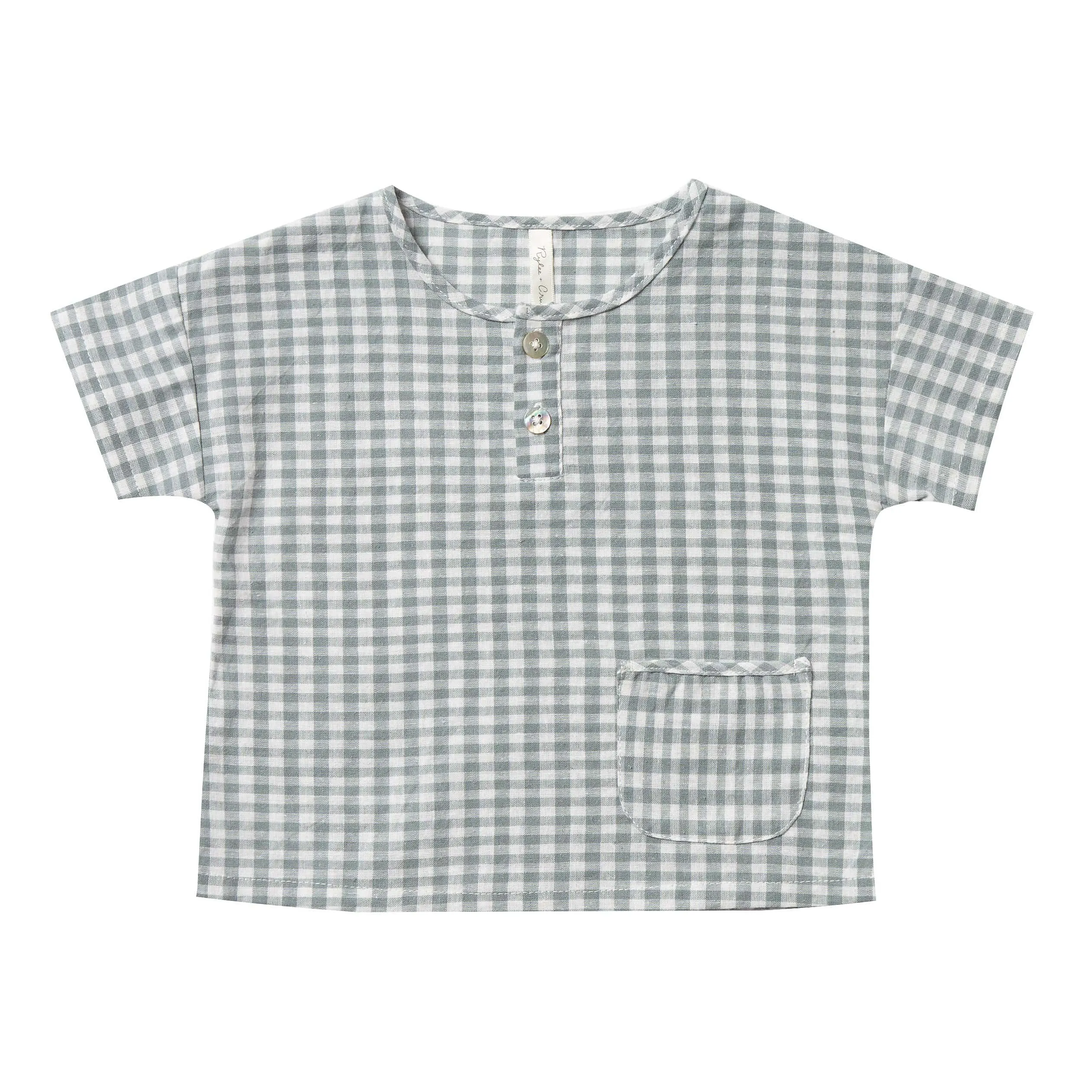 Rylee and Cru Gingham Woven Henley Tee