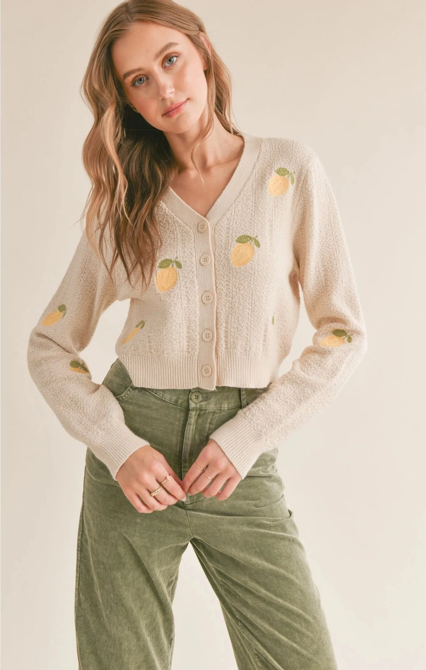 Sadie & Sage Esme Embroidered Lemon Cardigan