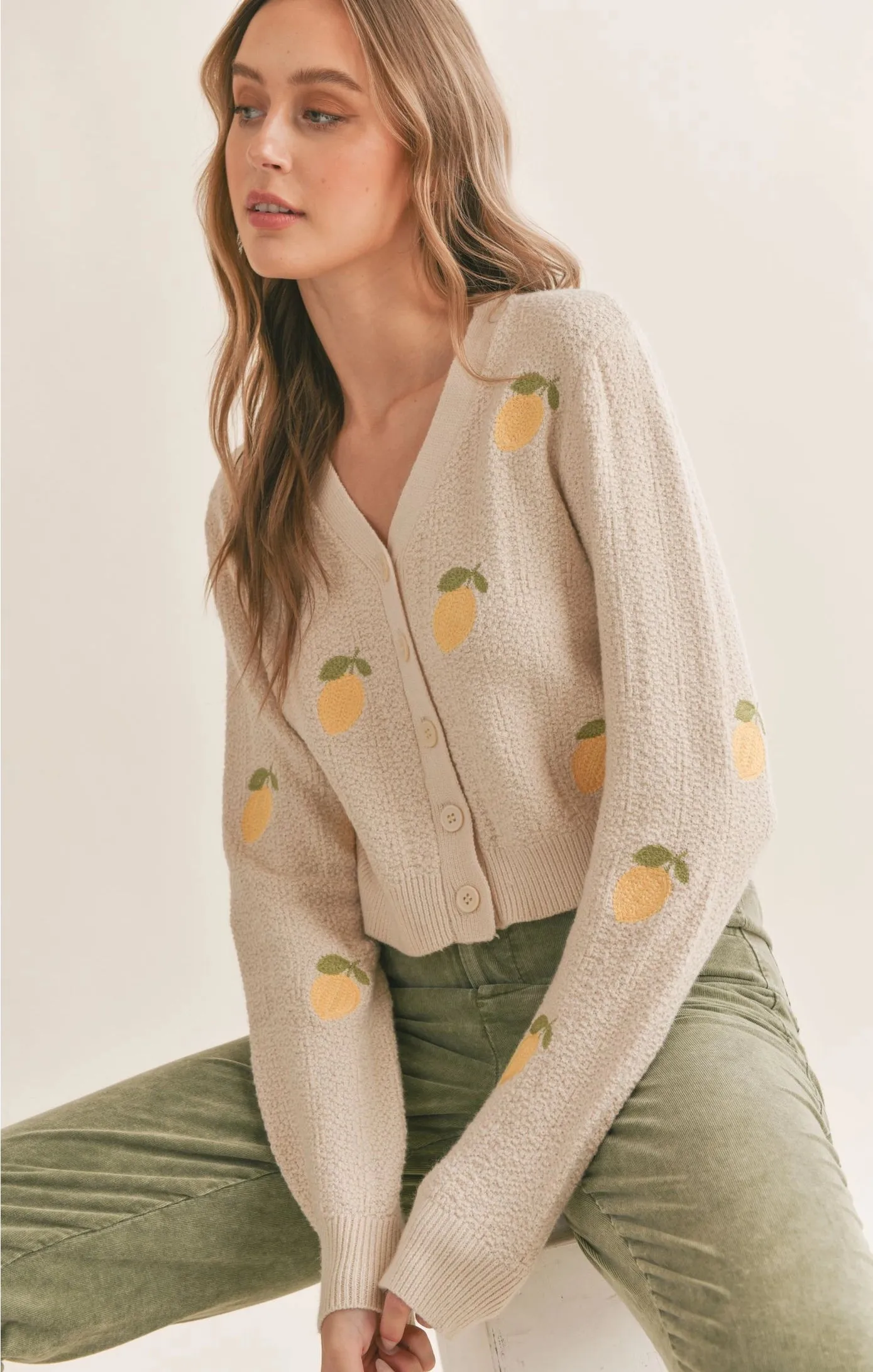 Sadie & Sage Esme Embroidered Lemon Cardigan