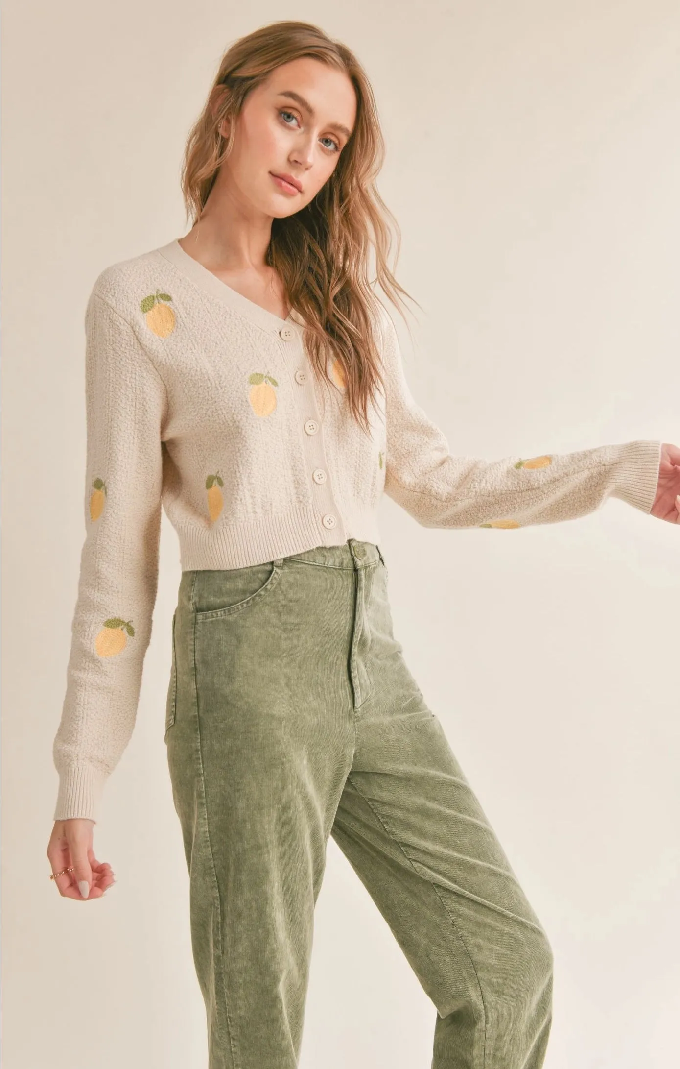 Sadie & Sage Esme Embroidered Lemon Cardigan