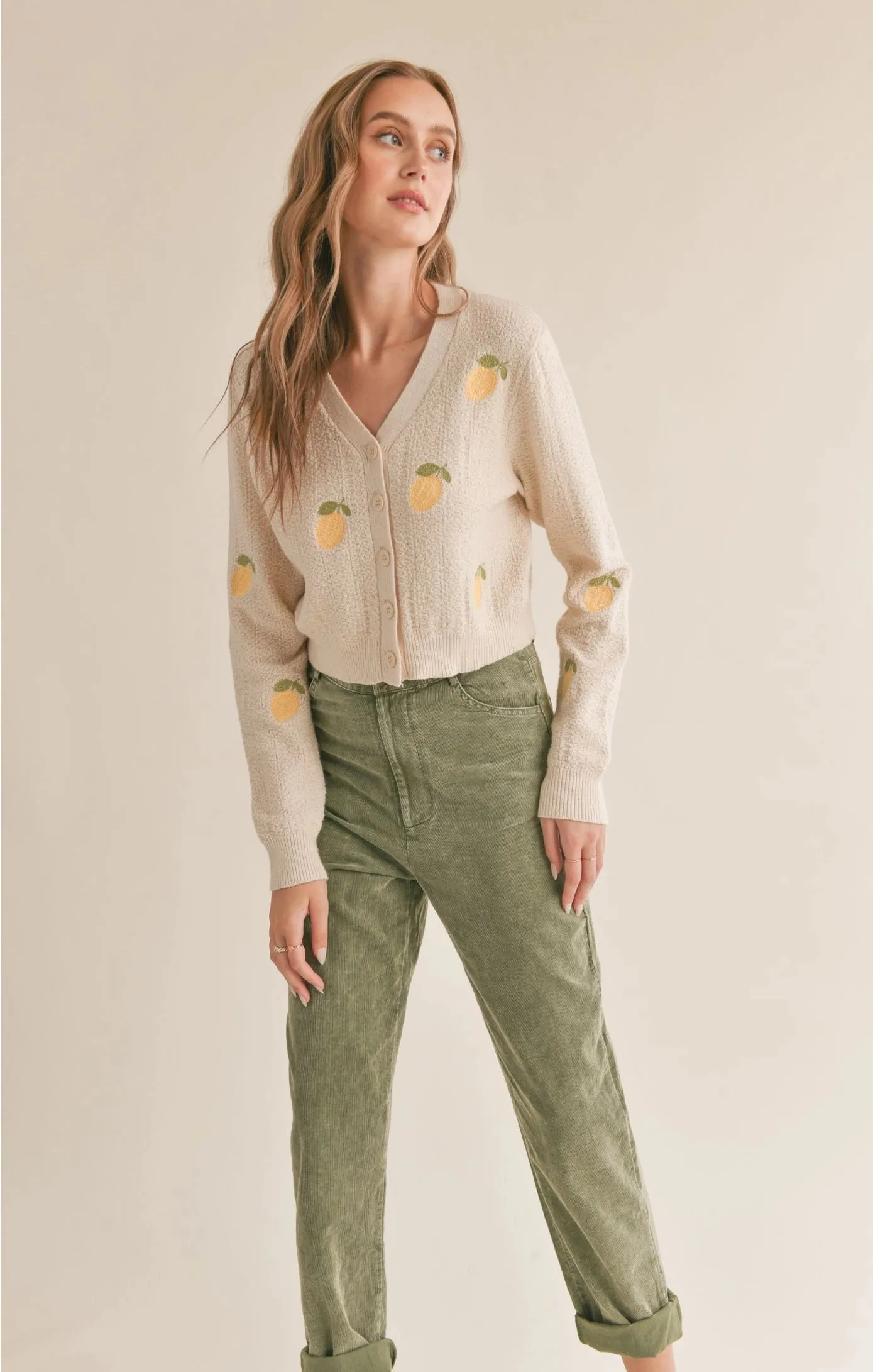 Sadie & Sage Esme Embroidered Lemon Cardigan