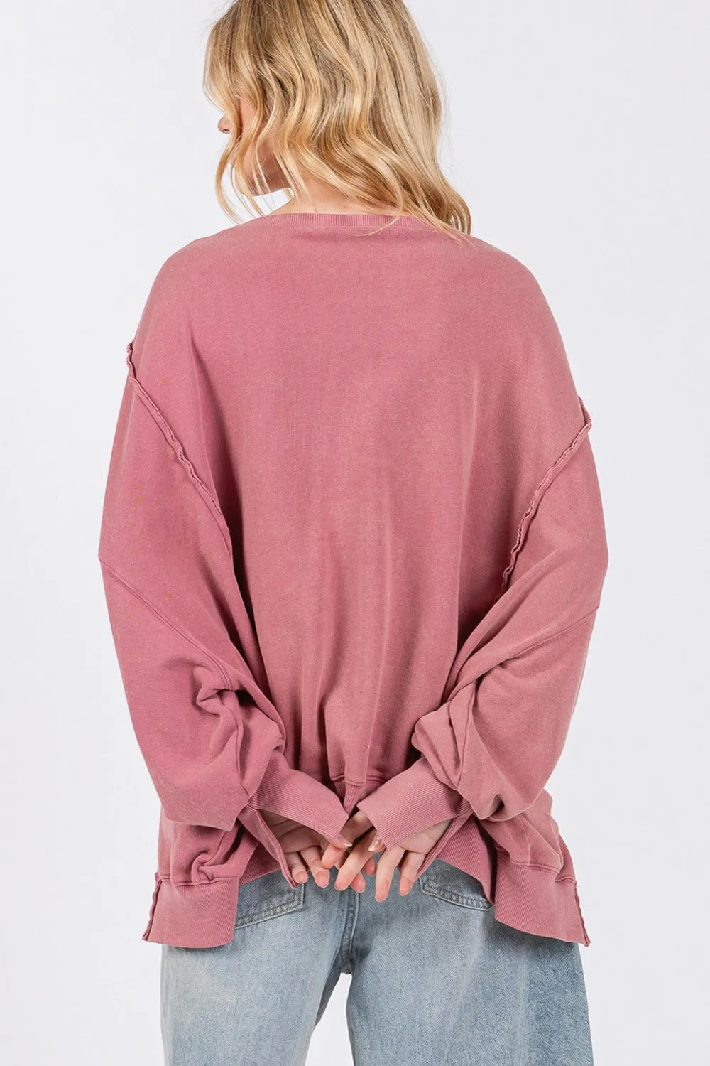 SAGE   FIG Mineral Wash Side Slit Oversized Sweatshirt