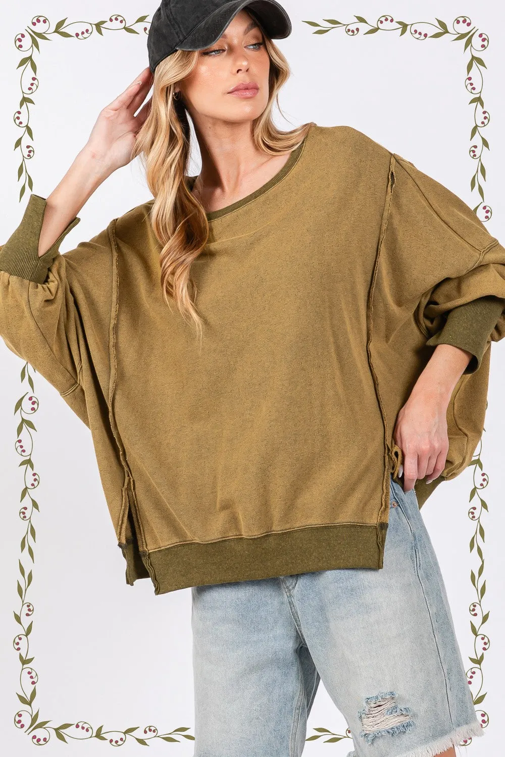 SAGE   FIG Mineral Wash Side Slit Oversized Sweatshirt