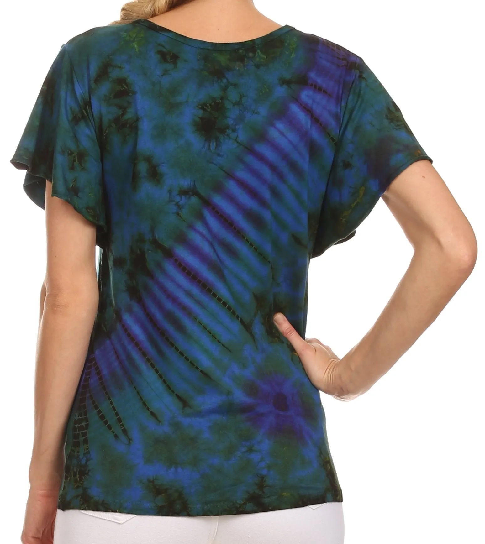 Sakkas Ina Tie Dye Scoop Neck Cap Sleeves Blouse/Top