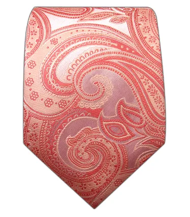 Salmon Pink Orange Coral Paisley Tie