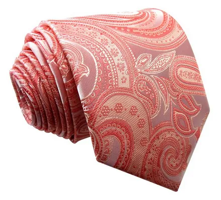 Salmon Pink Orange Coral Paisley Tie