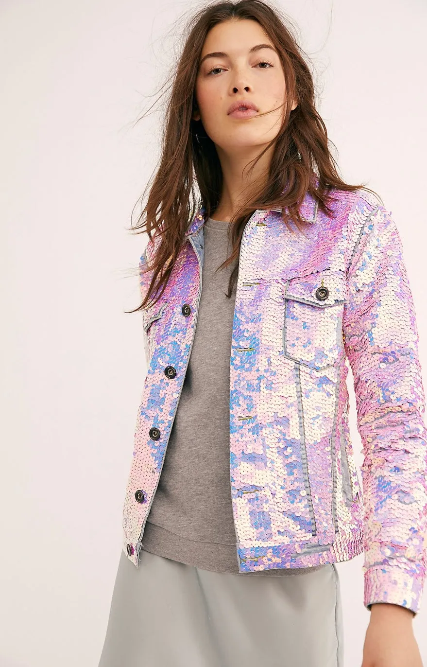 SEQUIN EMBROIDERD DENIM JACKET DEMI