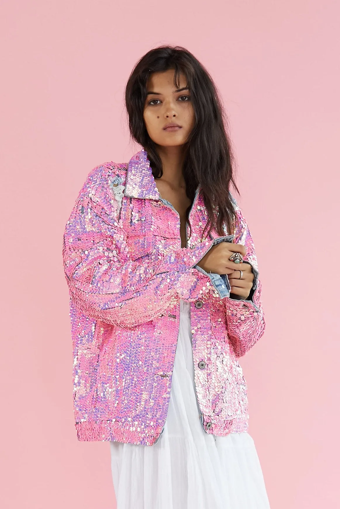 SEQUIN EMBROIDERD DENIM JACKET DEMI