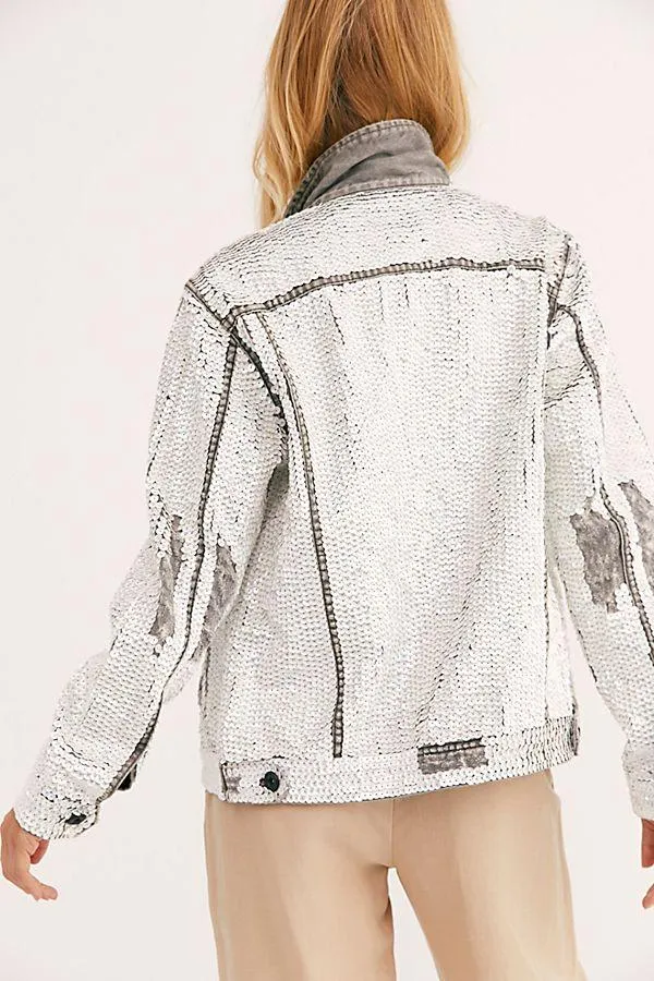 SEQUIN EMBROIDERD DENIM JACKET DEMI