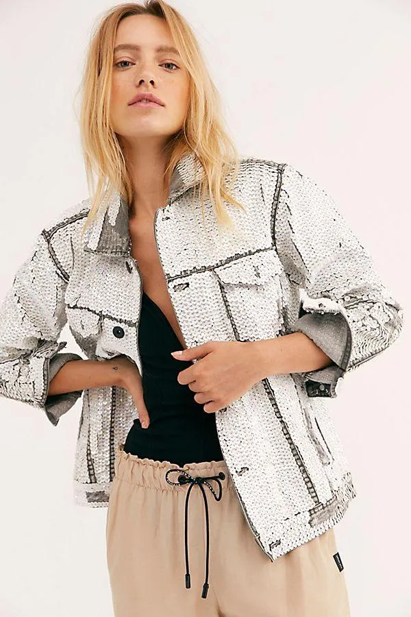 SEQUIN EMBROIDERD DENIM JACKET DEMI