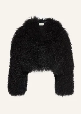 Short shag shearling coat in black