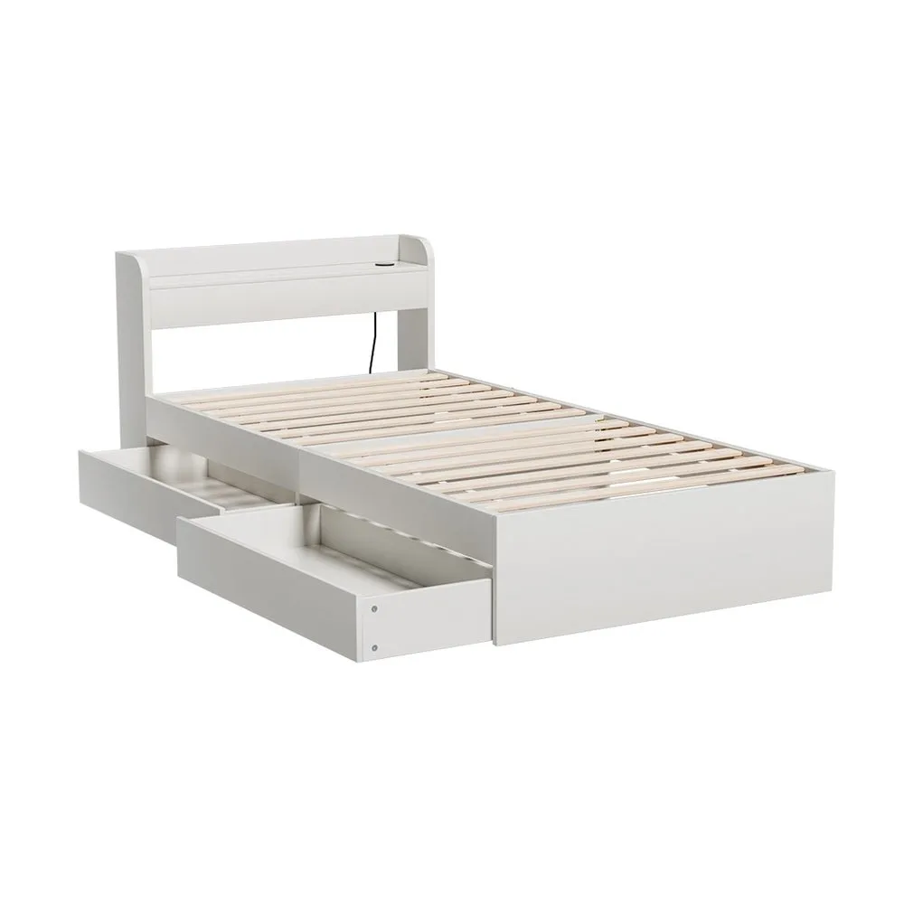 Single Package | Aura Bed Frame With 2 Storage Drawers White & Bonita Pillow Top Mattress (Medium Firm)