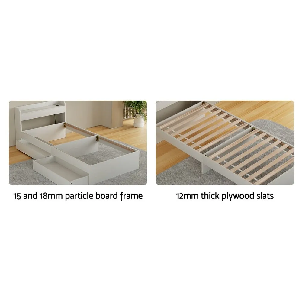 Single Package | Aura Bed Frame With 2 Storage Drawers White & Bonita Pillow Top Mattress (Medium Firm)