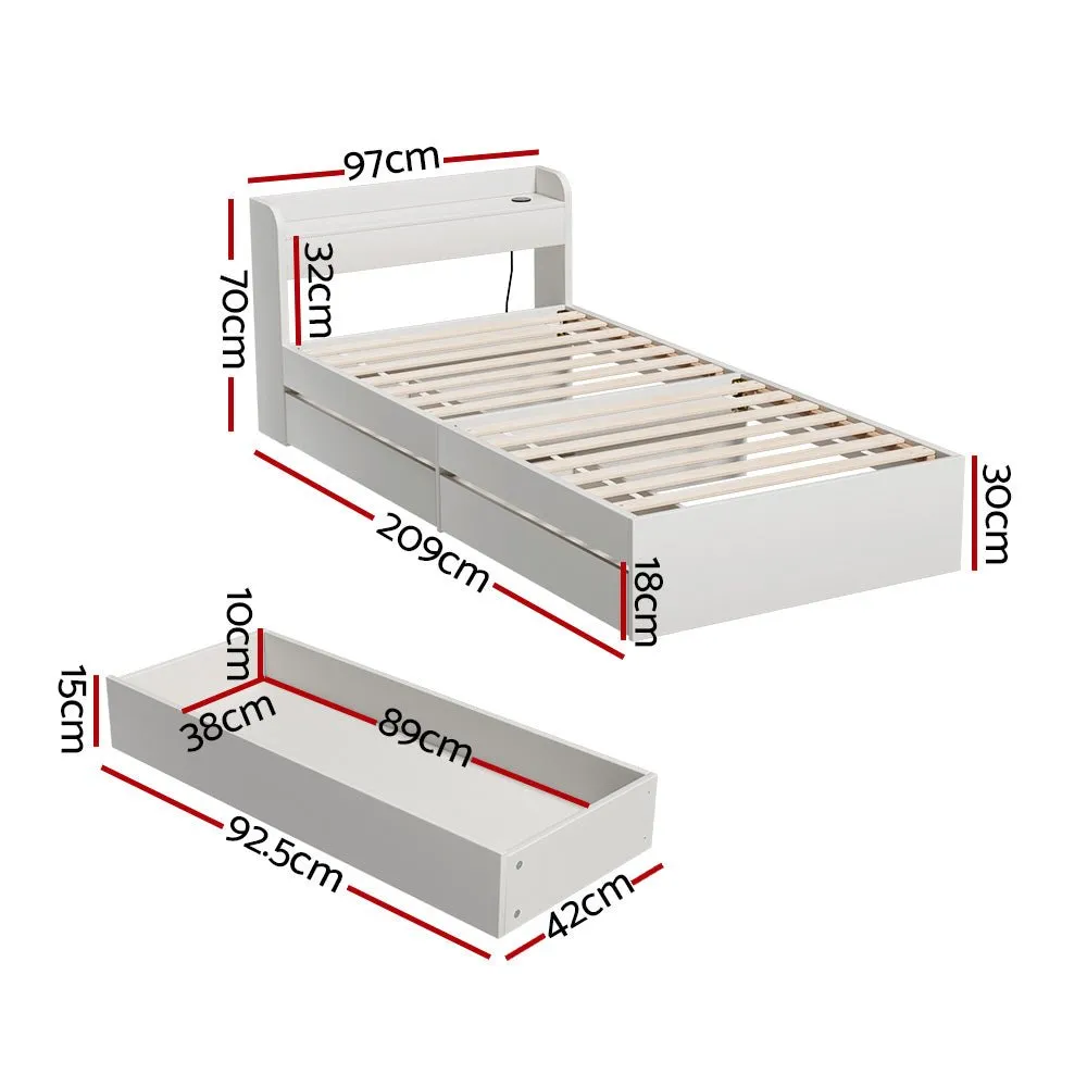 Single Package | Aura Bed Frame With 2 Storage Drawers White & Bonita Pillow Top Mattress (Medium Firm)