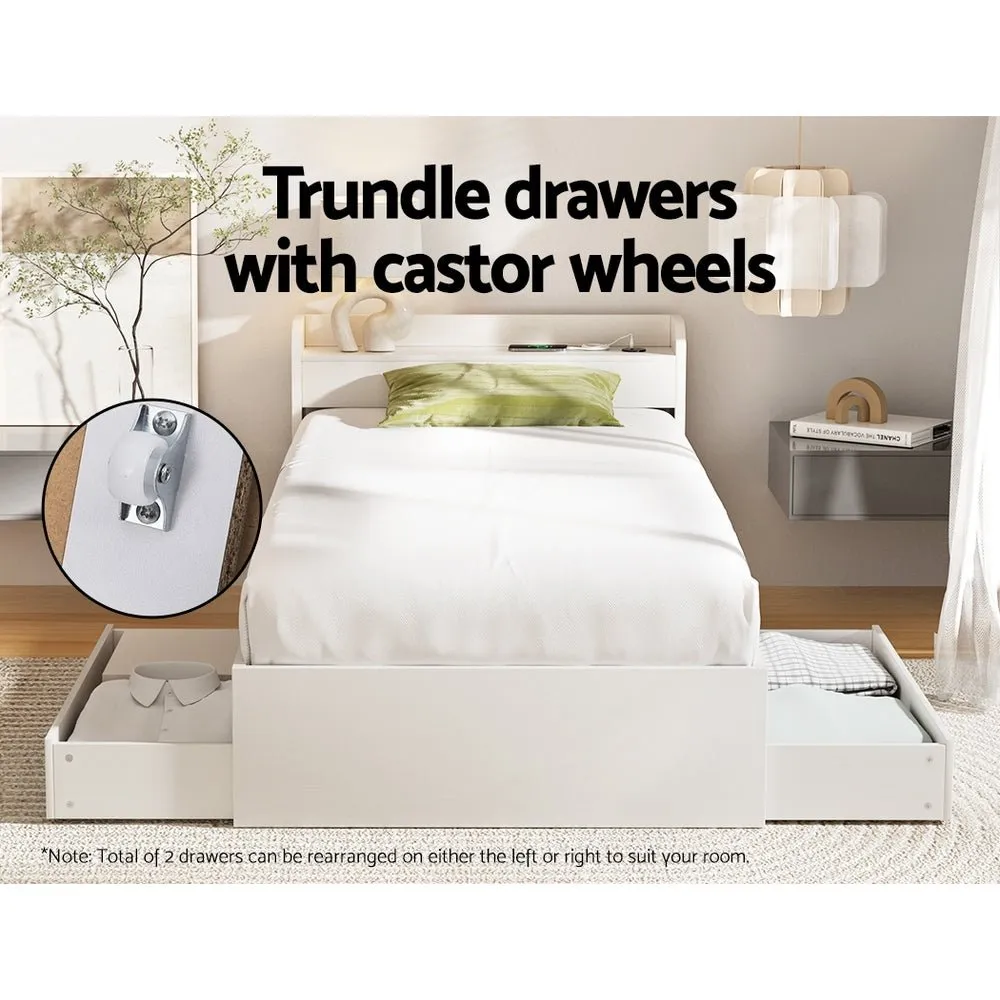 Single Package | Aura Bed Frame With 2 Storage Drawers White & Bonita Pillow Top Mattress (Medium Firm)