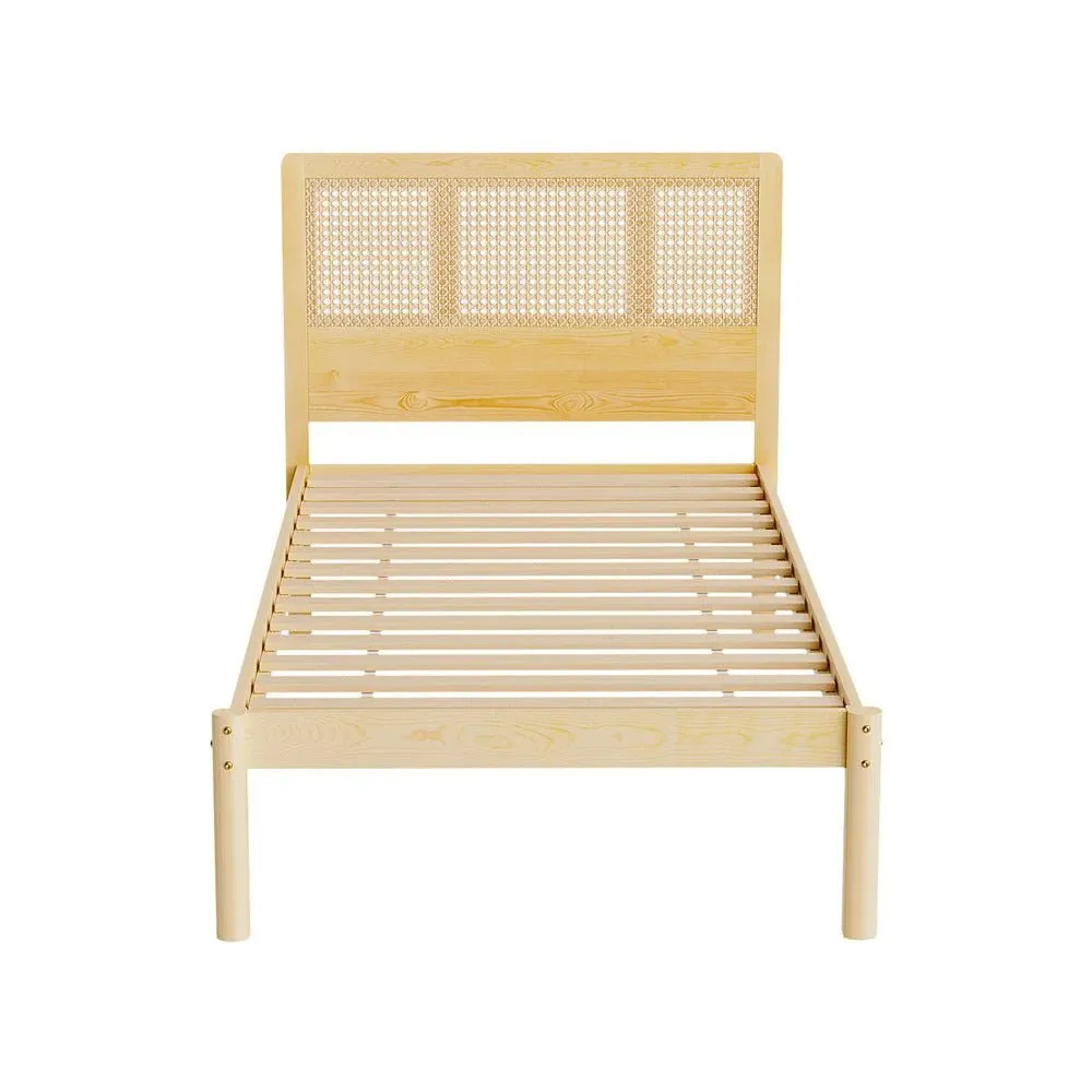 Single Package | Rita Rattan Wooden Bed Frame Pine & Bonita Pillow Top Mattress (Medium Firm)