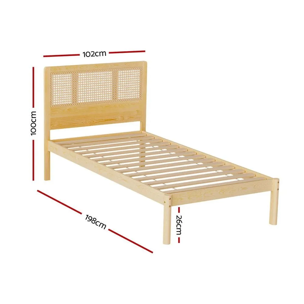 Single Package | Rita Rattan Wooden Bed Frame Pine & Bonita Pillow Top Mattress (Medium Firm)