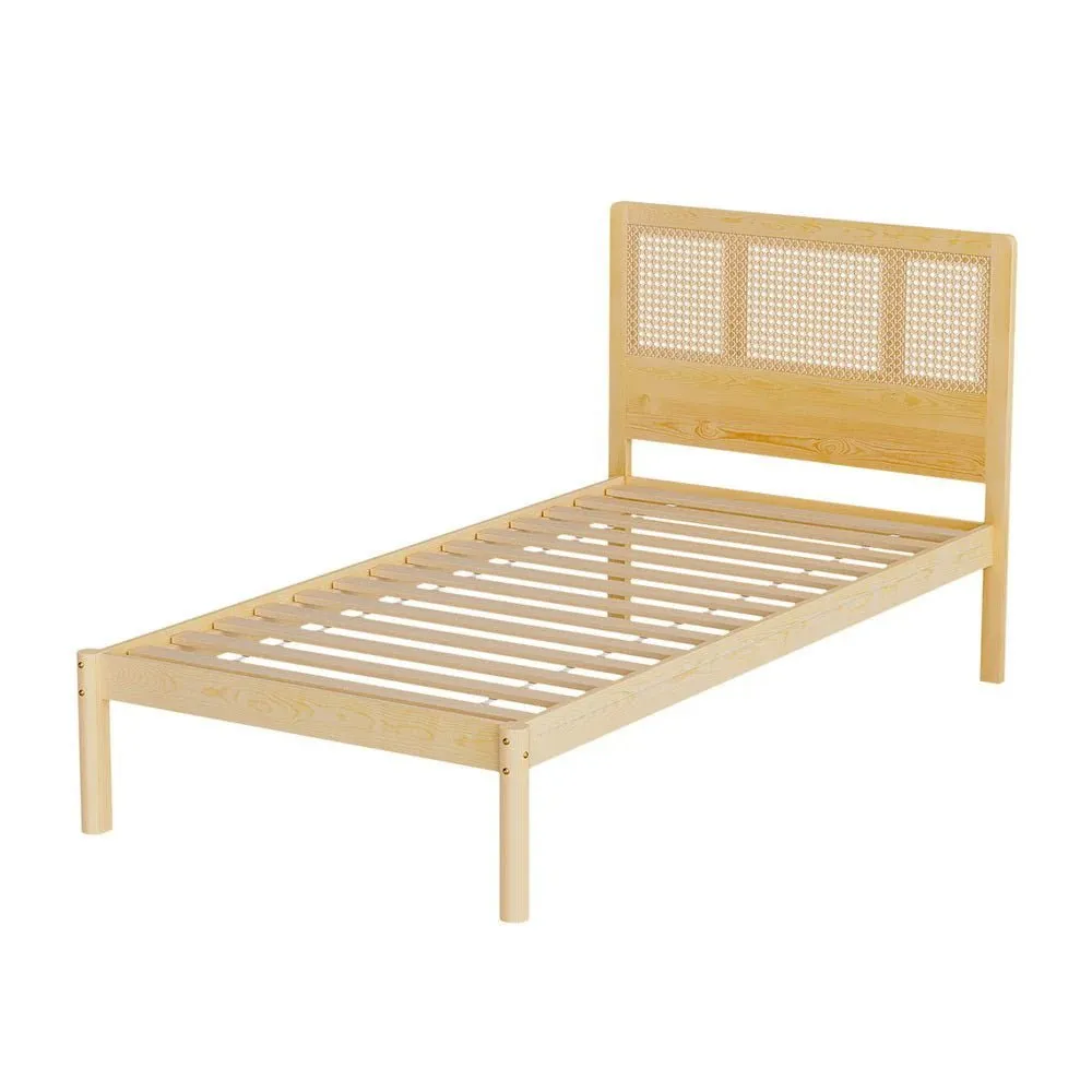 Single Package | Rita Rattan Wooden Bed Frame Pine & Bonita Pillow Top Mattress (Medium Firm)