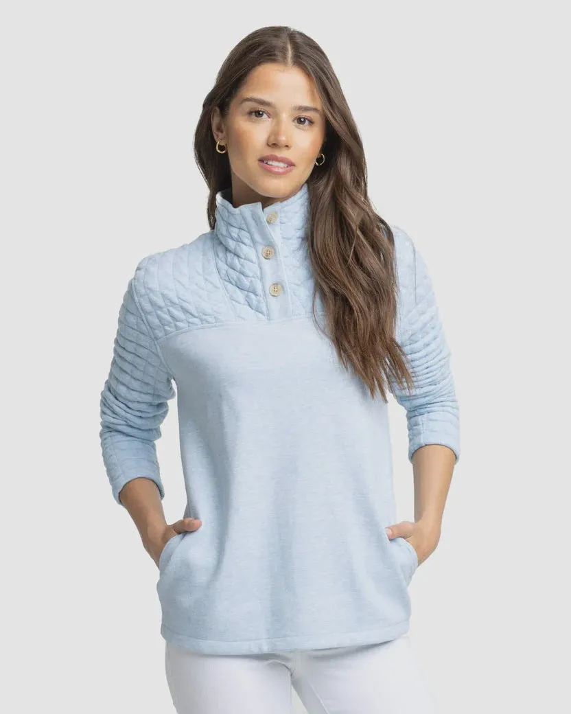 Southern Tide Kelsea Quilted Heather Dream Blue Pullover