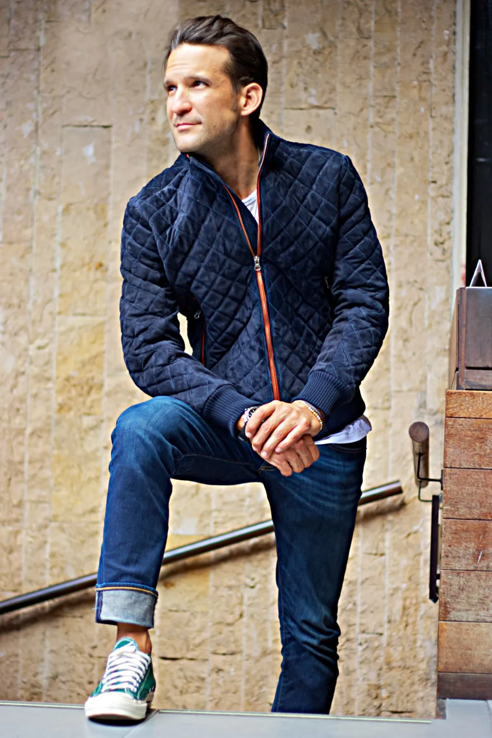 ST. PETERSBURG Bomber Jacket in Navy Blue Suede