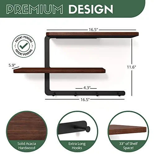 STRONA Wall Mounted Coat Rack with Shelf - Hanging Wall Shelf with 4 Hooks Underneath, Entryway Shelf with Hooks, Coat Hooks Wall Mounted with Shelf, Coat Rack Wall Mount with Shelf