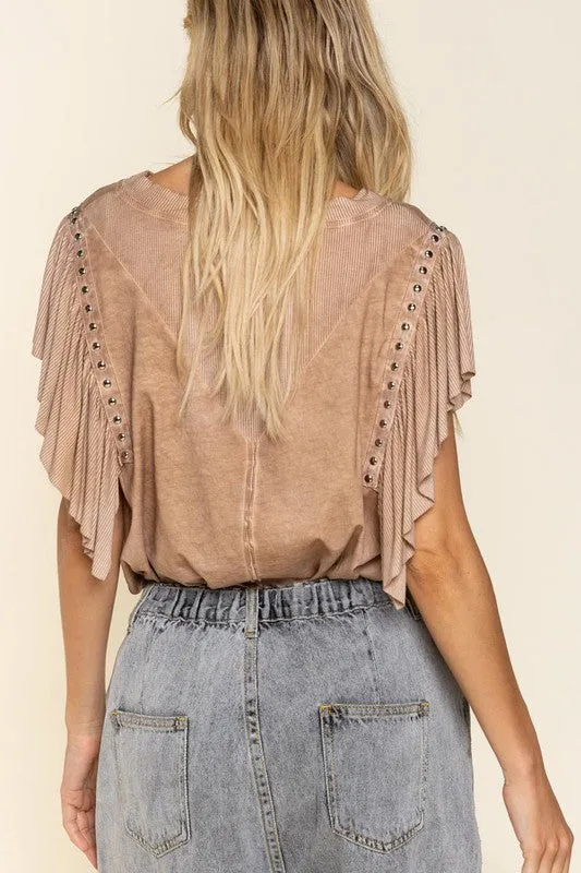 Studded Flutter Sleeve T-shirt - Online Exclusive