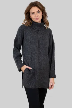 Tatiana Roll Neck Pullover - Dark Grey