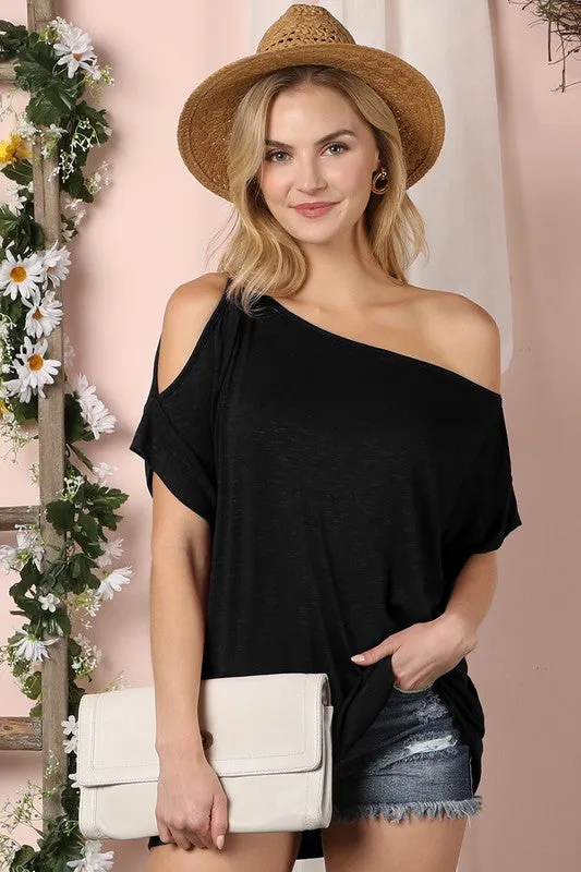 TEEK - One Side Cold Shoulder Drapery Top