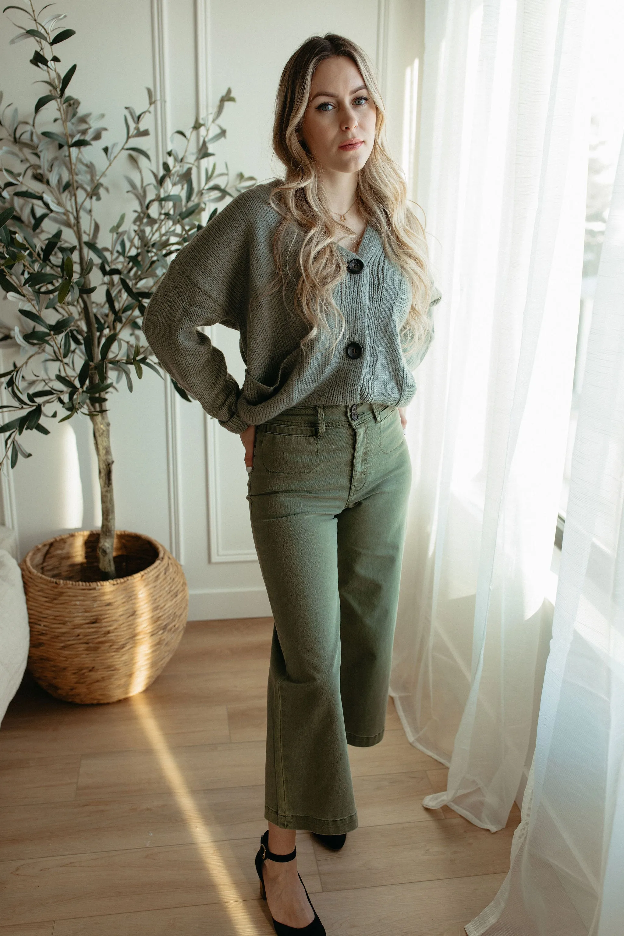 The Ashley Button Cardigan - Desert Sage