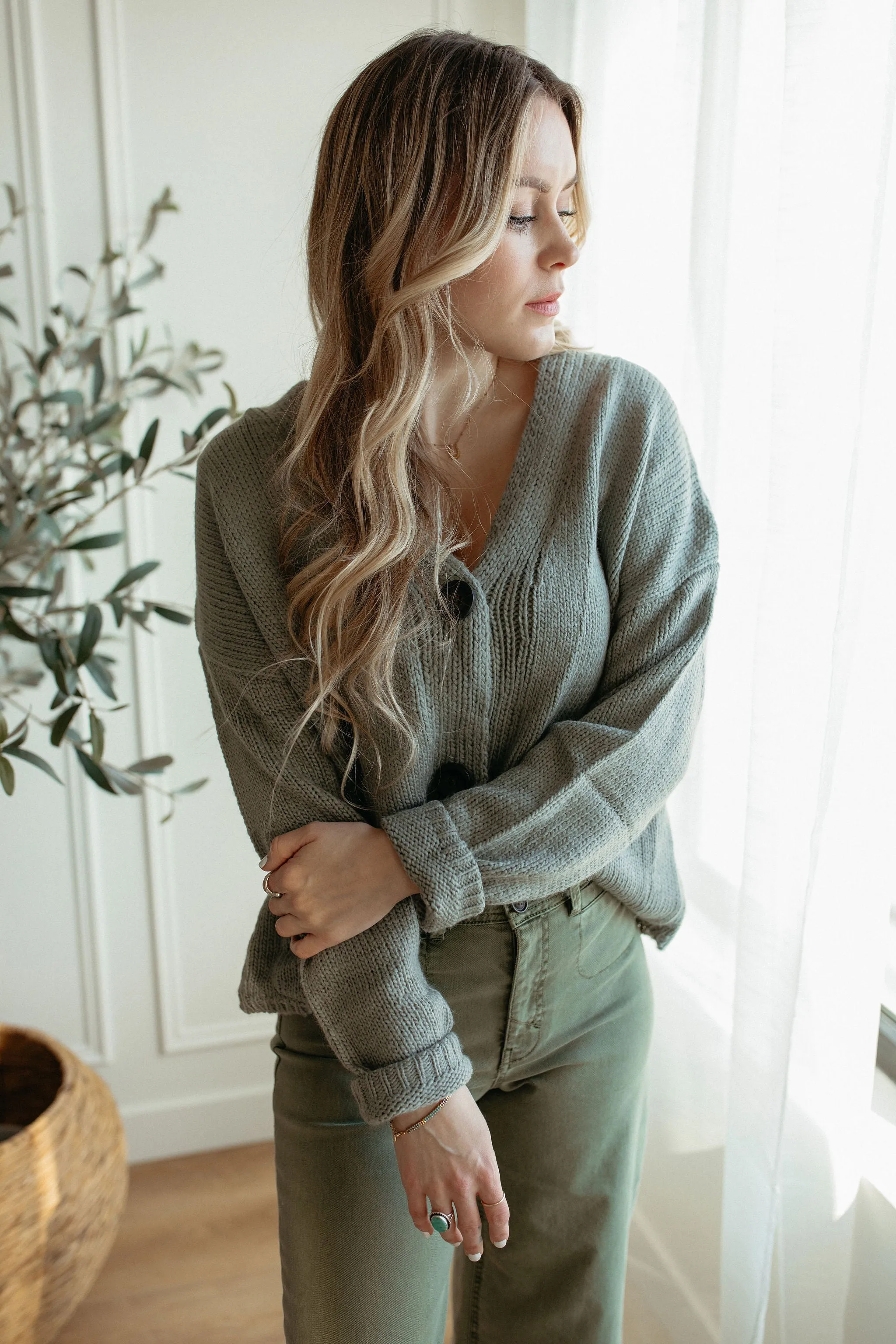 The Ashley Button Cardigan - Desert Sage