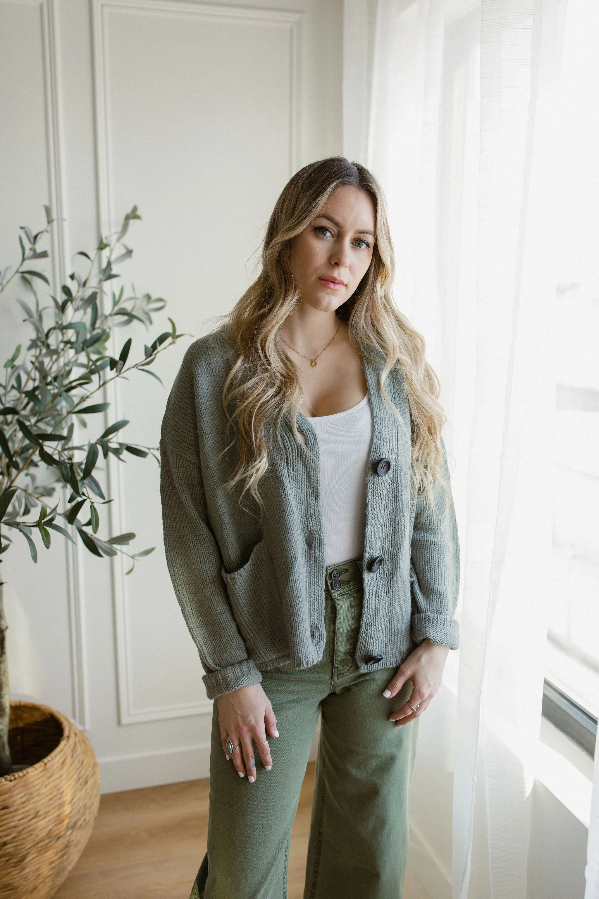 The Ashley Button Cardigan - Desert Sage