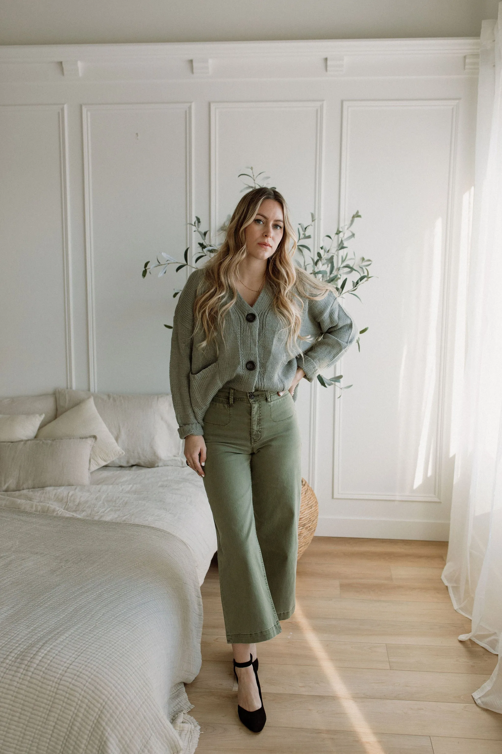 The Ashley Button Cardigan - Desert Sage