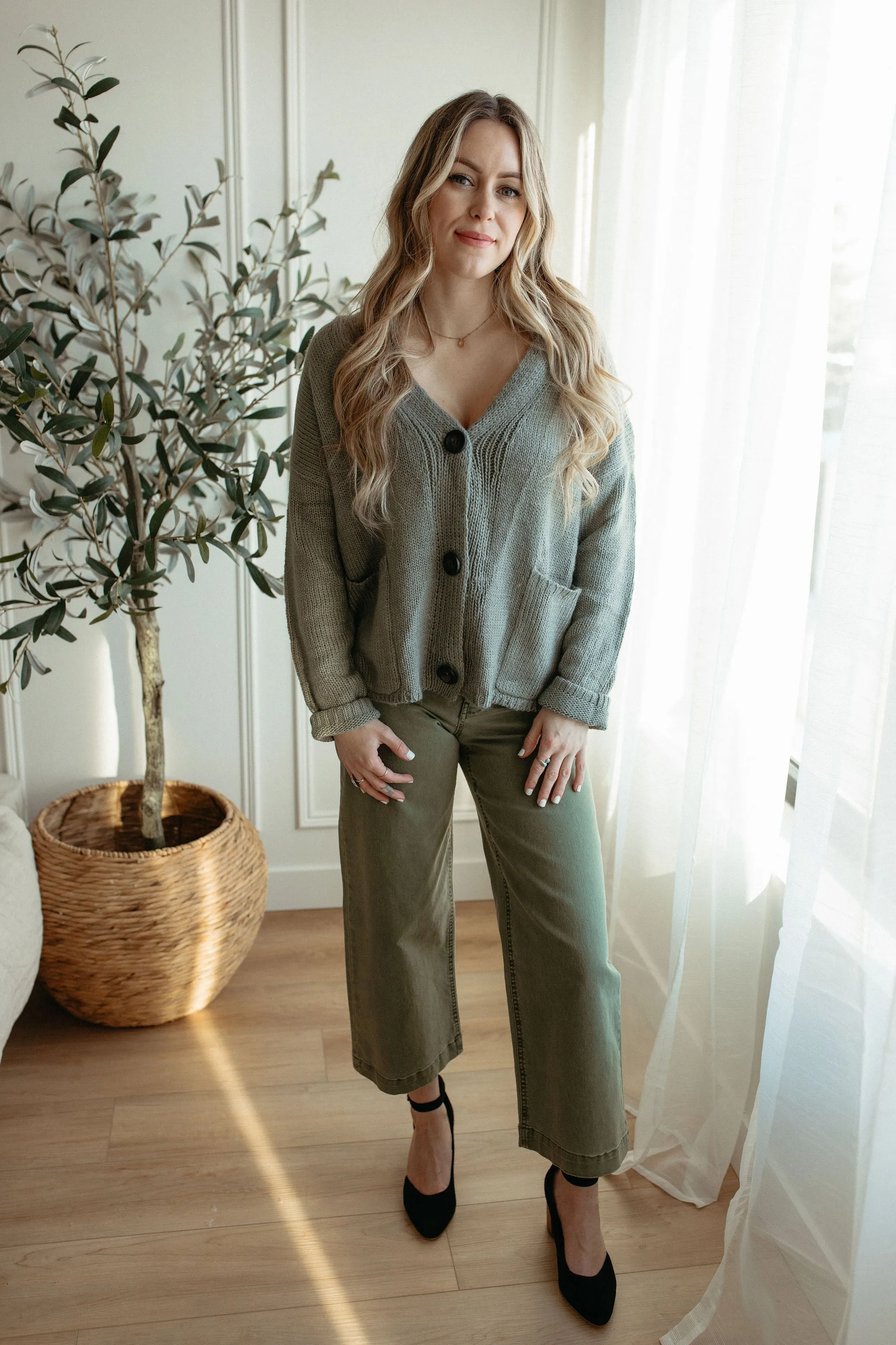 The Ashley Button Cardigan - Desert Sage