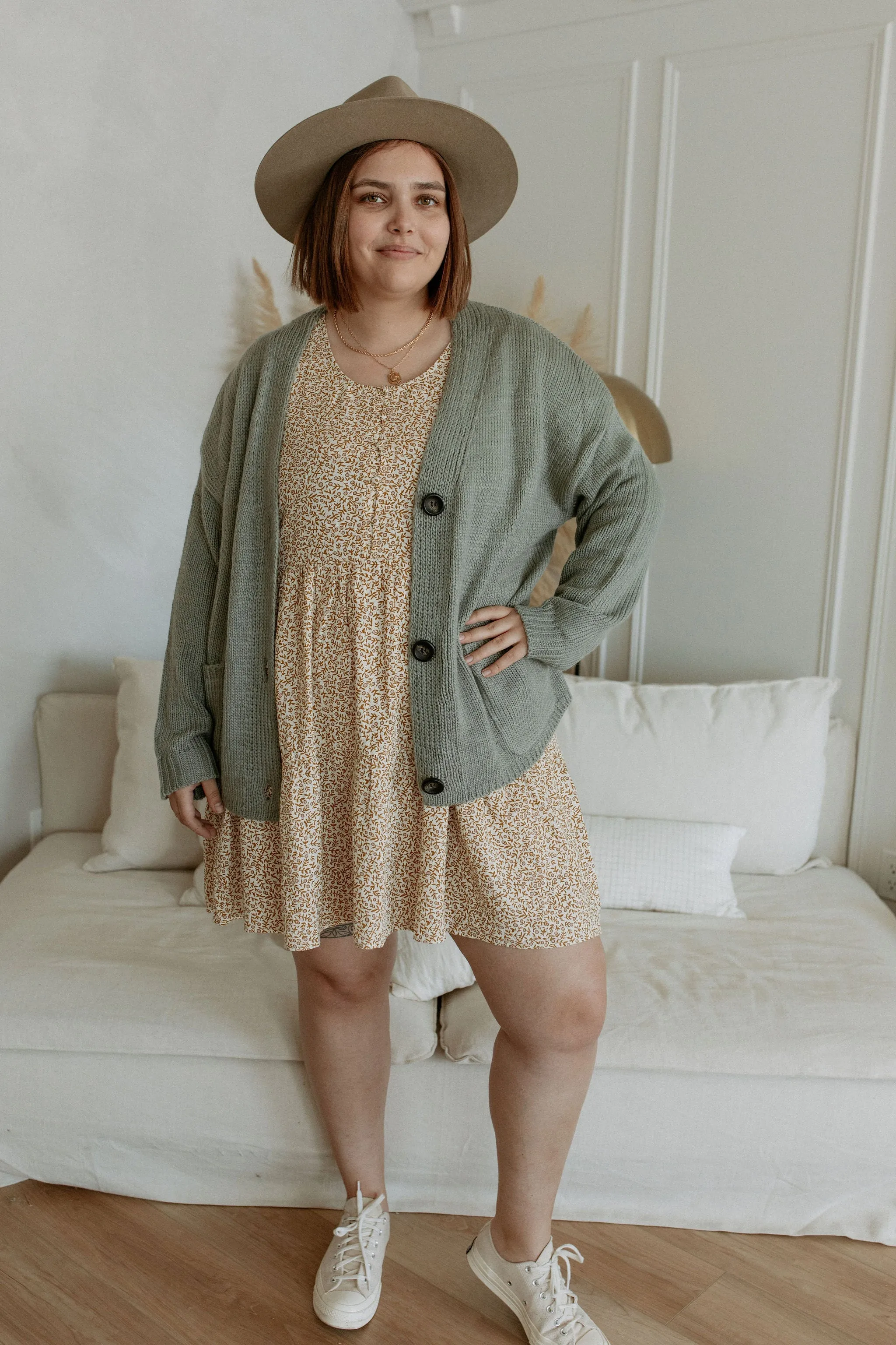 The Ashley Button Cardigan - Desert Sage